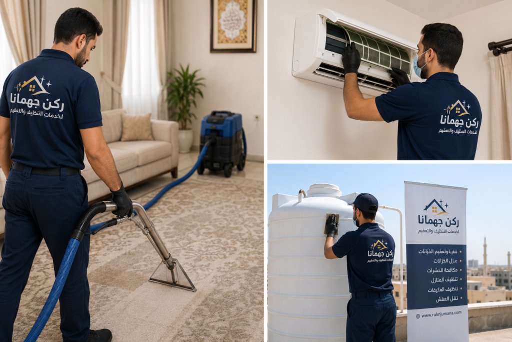 شركة ركن چومانا لخدمات التنظيف والتعقيم في السعودية تقدم خدمات تنظيف السجاد والكنب والمنازل والمكيفات وخزانات المياه ومكافحة الحشرات ونقل العفش