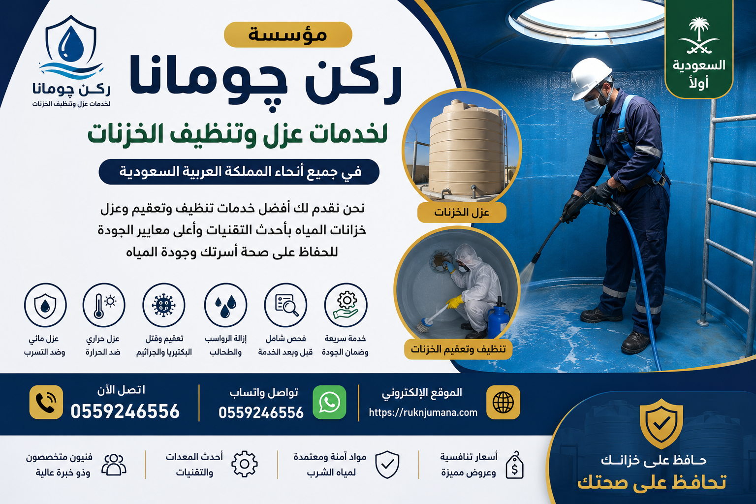 تنظيف وتعقيم وعزل خزانات المياه